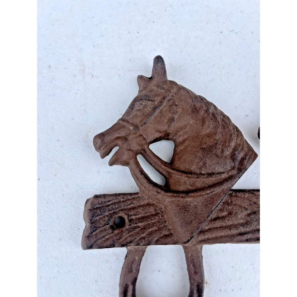 Vintage Cast Iron Coat Hook Pegs Horse Country Western Wall Hang Equestrian